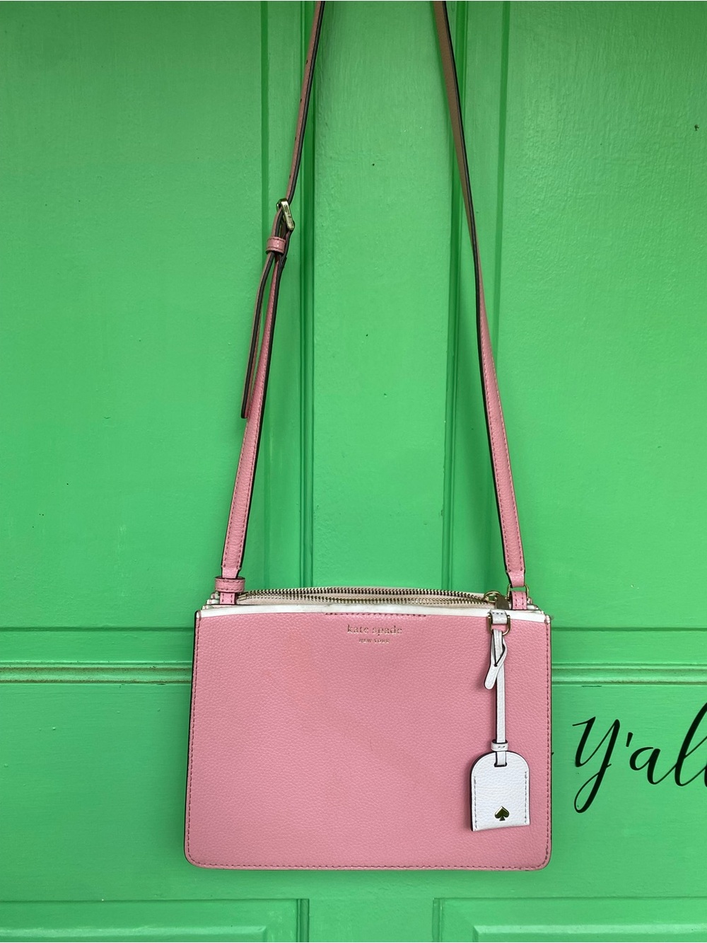 kate spade pink and white leather crossbody bag